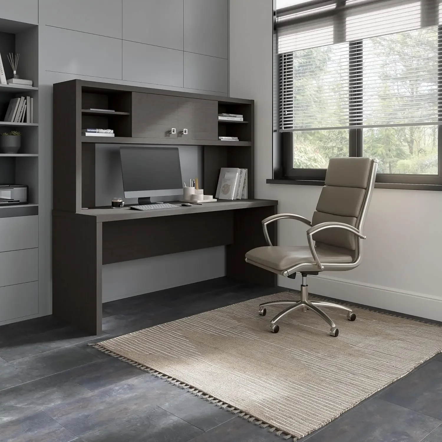 Echo Computer Desk with Hutch, 72W, Charcoal Maple