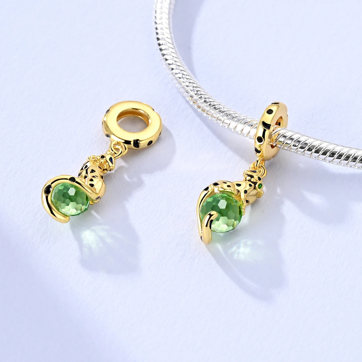 925 Sterling Silver Gold Charm Leopard Pendant Fit Beads Bracelet Diy For Women Fine Jewelry
