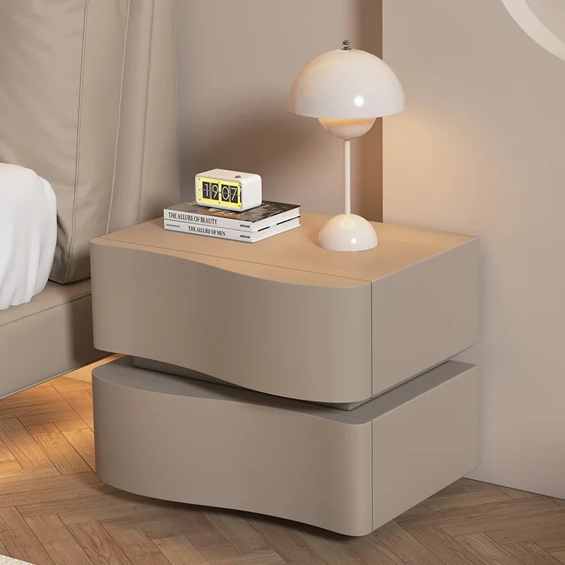 2026 Modern Latte-coloured Bedside Cabinet, PU Leather Smart Bedside Table With Sensor-activated Lighting