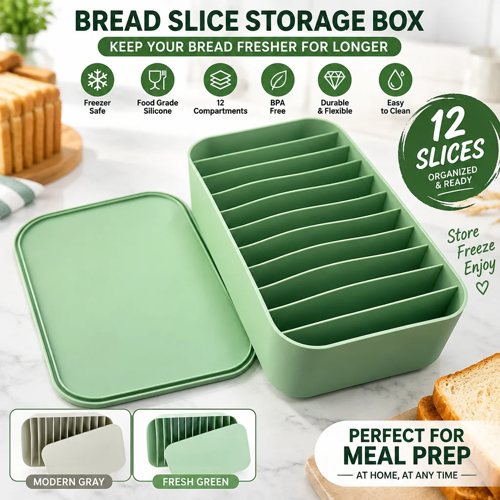 1/2SET 12-Slot Silicone Bread Freezer  Box, Sourdough Bread Storage  Container Bread Keeper for Convenient  Freezer Storage