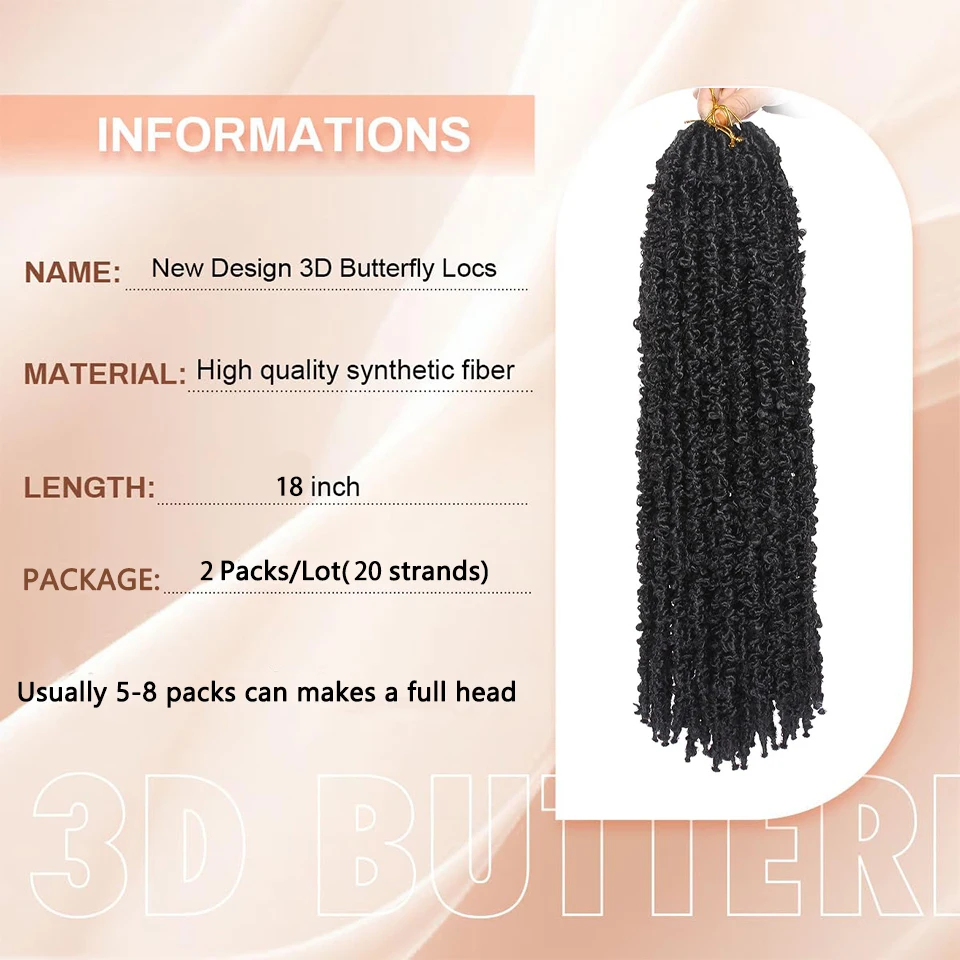 Butterfly Locs Crochet Hair Pre-twisted 2 Packs Pre-looped Handmade Synthetic Crochet Butterfly Locs Hair Extensions