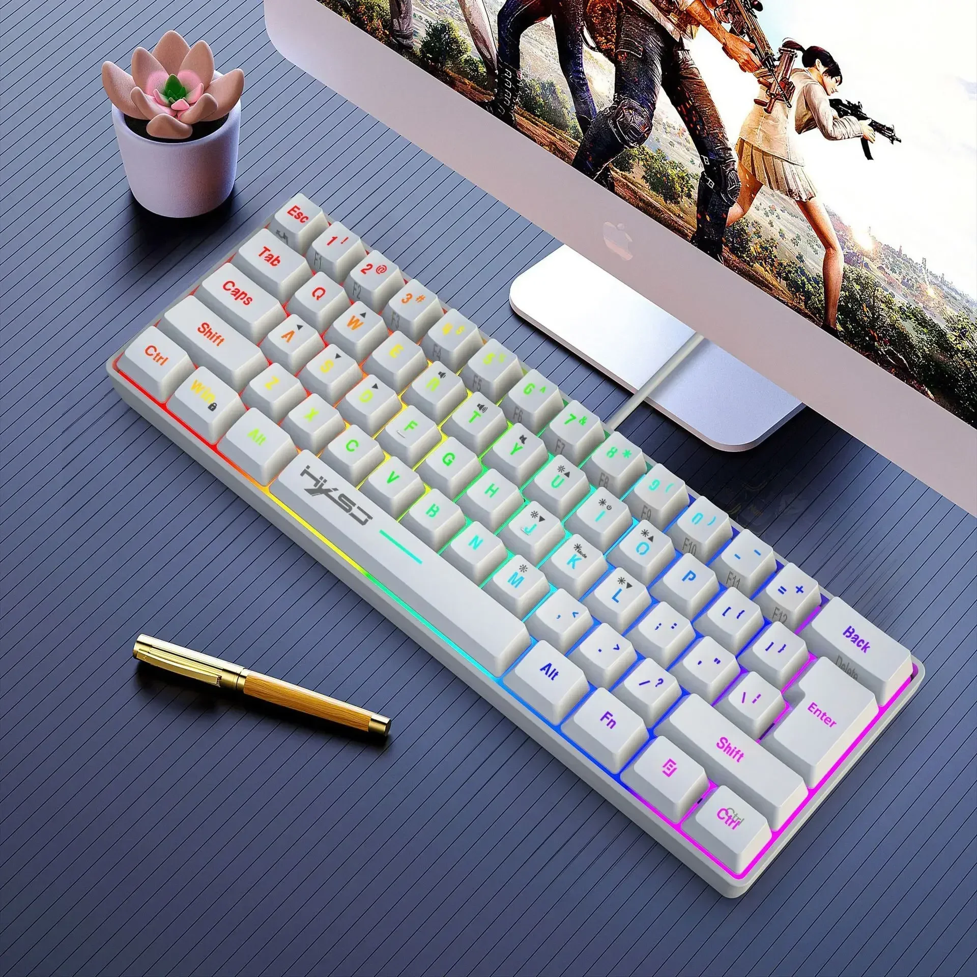 Mechanical Feel Gaming Keyboard 61 Keys RGB Backlit Business Keyboard Wired Mini Ergonomic Magic Keyboard For PC Computer Gamer