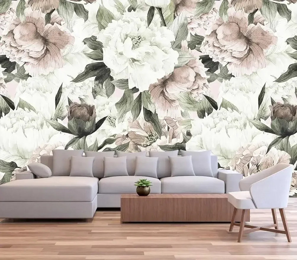 

Roses and Banana Leaves Wall Mural Wallpaper for Bedroom and Living Room(Not Self-Adhesive)