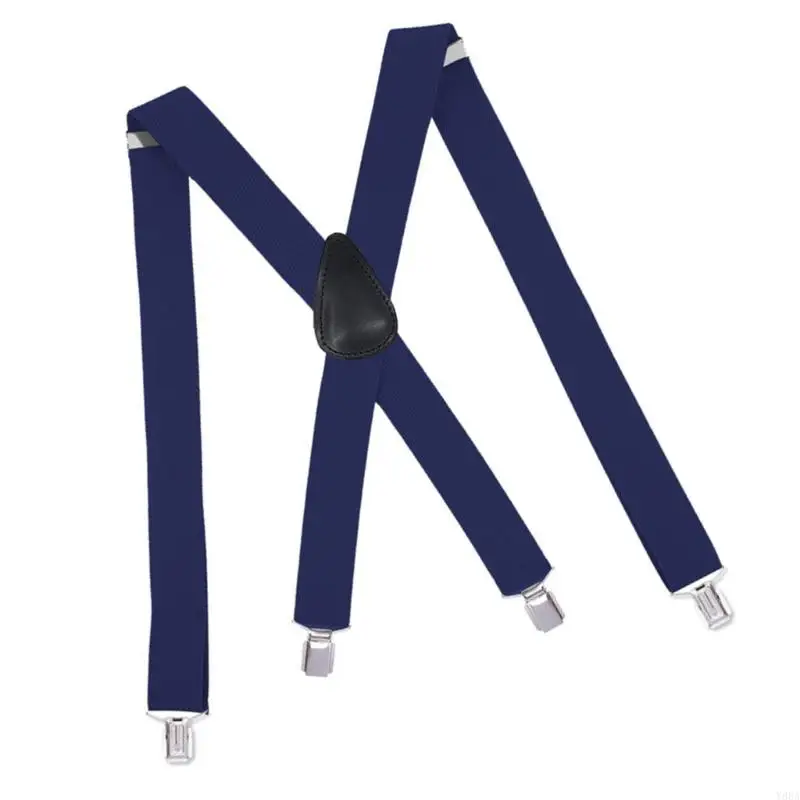 Y88A Durability Polyester Suspenders For Men Elastic Adjustable Straps 4 Clip Design Multiple Colors