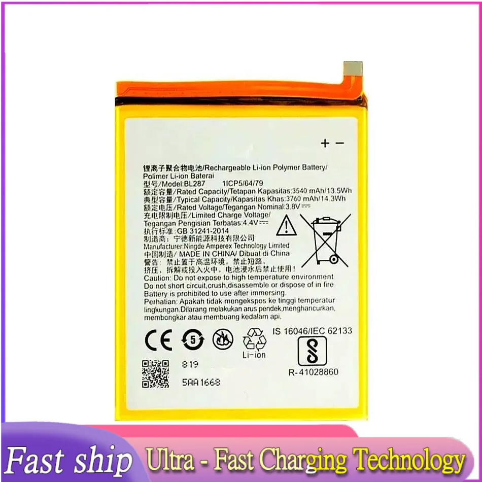 

Lightweight Mobile Phone Battery For Lenovo K5 Note L38012 K9 6.0 Inch BL287 3760Mah