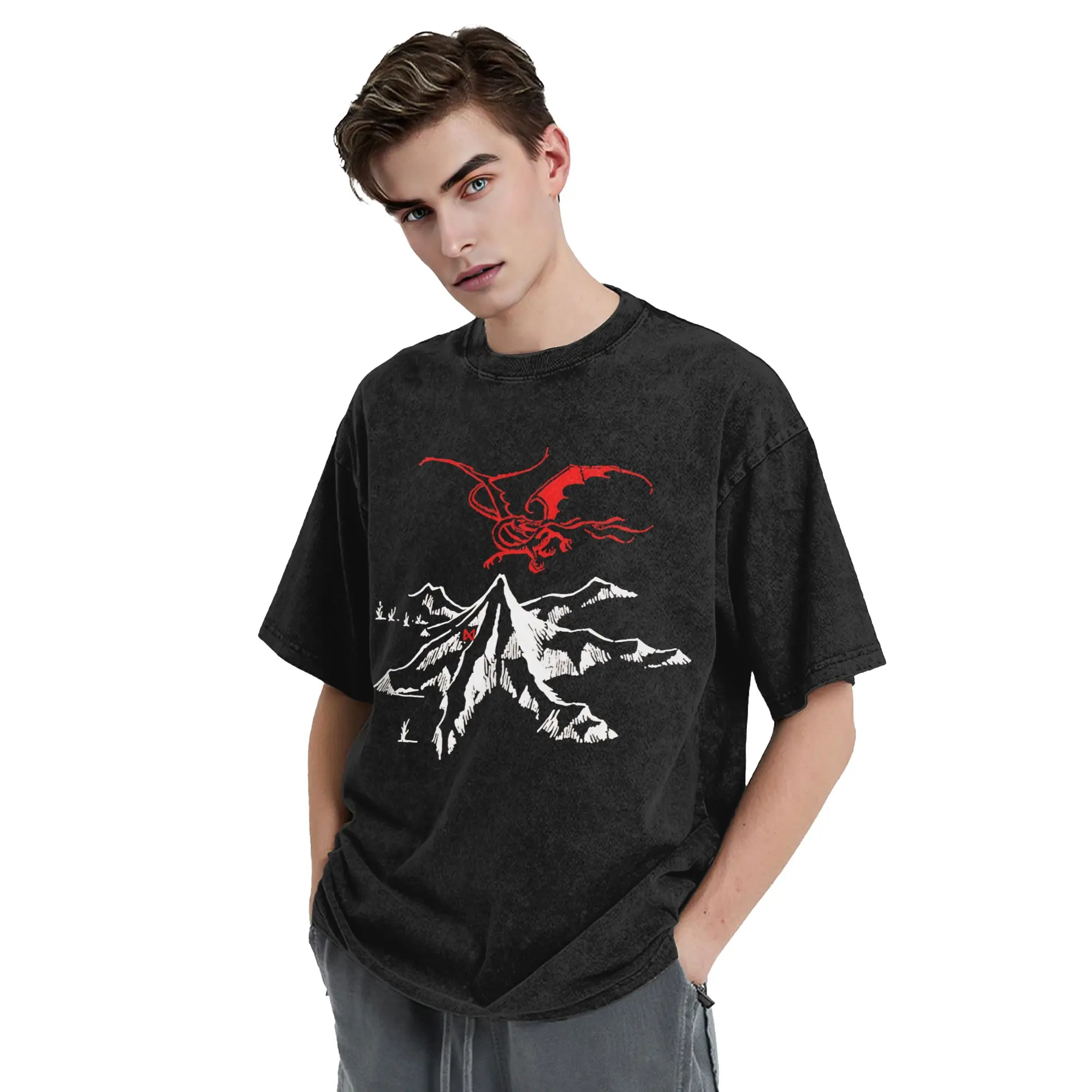 Washed T Shirt The Lonely Mountain T-Shirts High Street L-Lords R-Rings Streetwear Short Sleeve Printed Tops Tees for Men Women