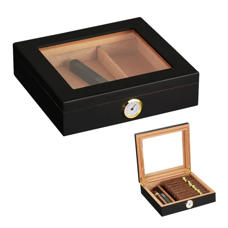 Handcrafted Cedar Humidor with Front Digital Hygrometer, Humidifier, Gel Cigar Cigaretter, Tobacco Wooden Box Case