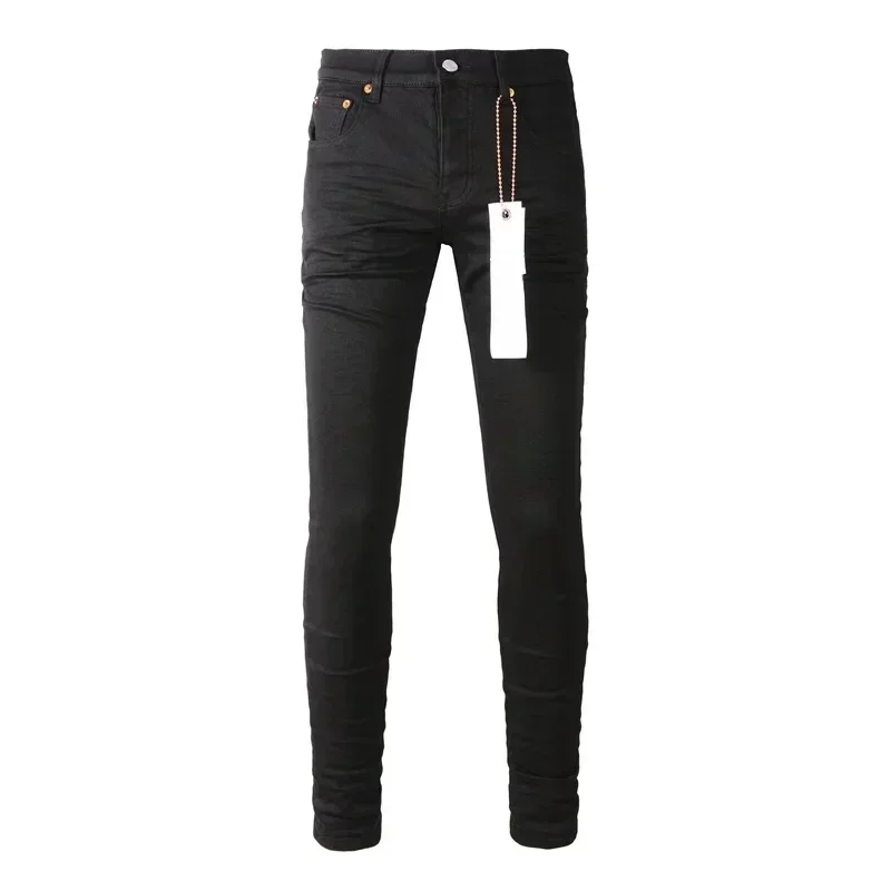 New Fashion Purples jeans Man with high street black pleats Fashion top quality Repair Low Rise Skinny Denim pants