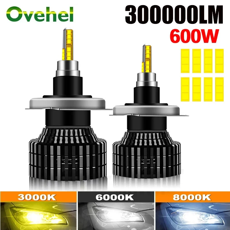 

OVEHEL H7 LED 360 H4 H1 H3 8 Side 400000LM 620W HB3 HB4 9012 Led H8 H9 H11 9005 9006 Car Headlight Bulbs Auto Fog Lamps 6000K