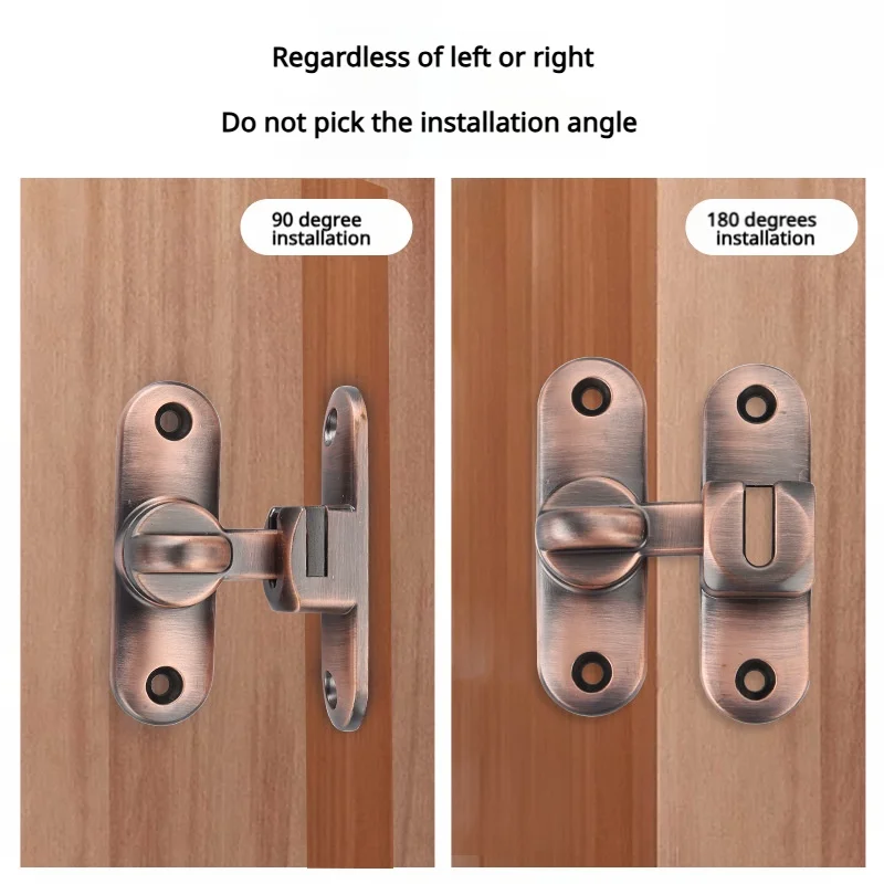 Zamek do drzwi ze stopu cynku i stali nierdzewnej 304, bez wiercenia, 90/180 stopni °   Bezpieczna klamra antykradzieżowa bez wiercenia, akcesorium do zabezpieczenia domu.