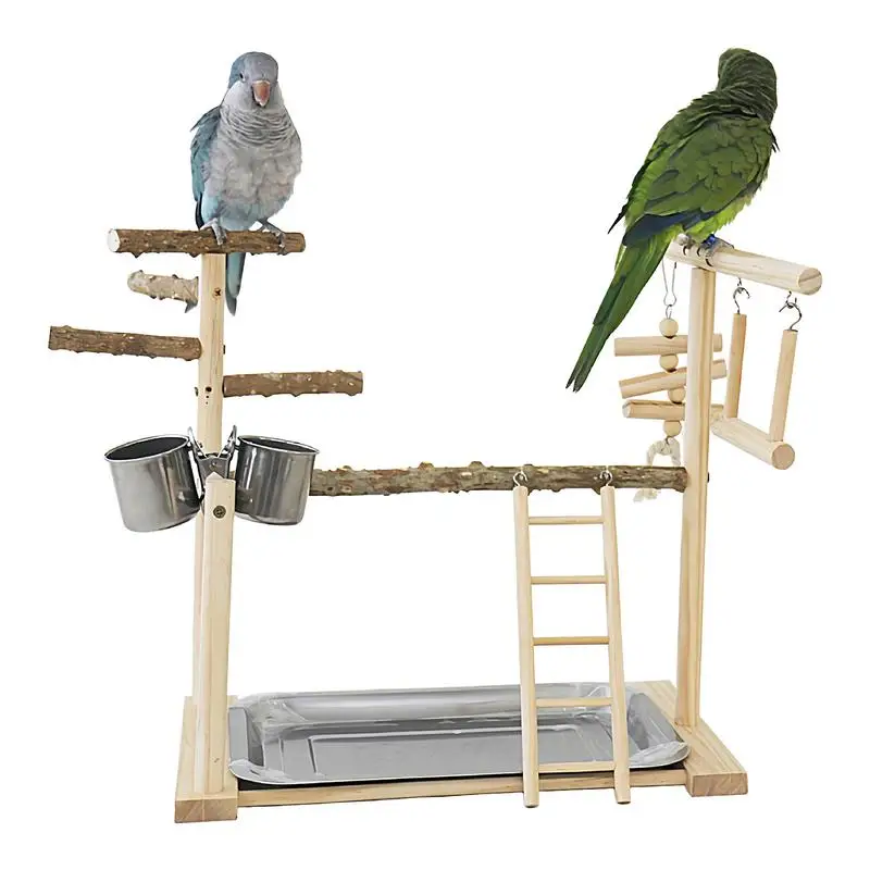 

Bird Playground Swing Chew Exercise Toys With Tray And Cups Bird Exercise Toy Bird Perches Bird Play Gym Playpen For Parakeet