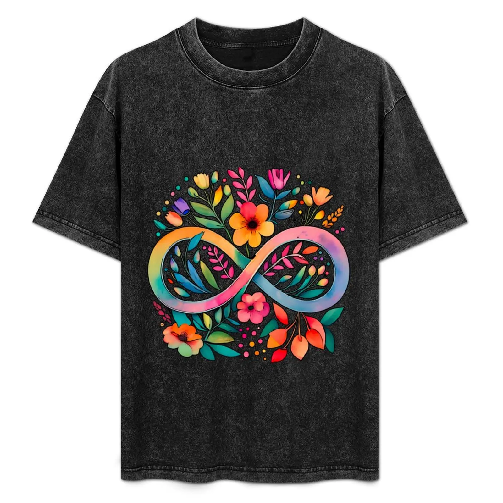 

Autism Acceptance Rainbow Infinity Symbol and Flowers T-Shirt sports fans summer tops anime clothes Men's t shirts