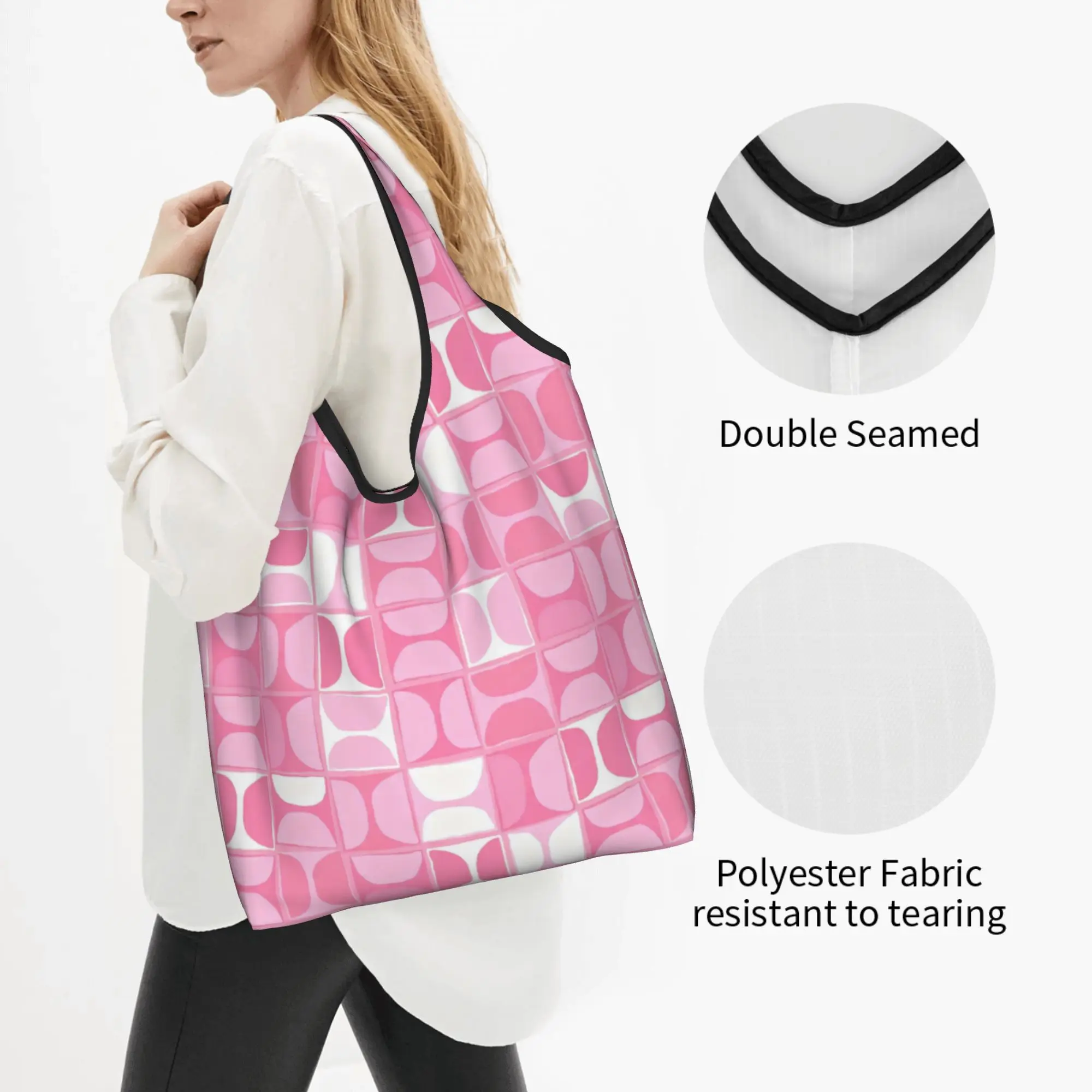 Fashion Pink Abstract Geometric Modern  Shopping Tote Bags Portable  Groceries Shoulder Shopper Bag
