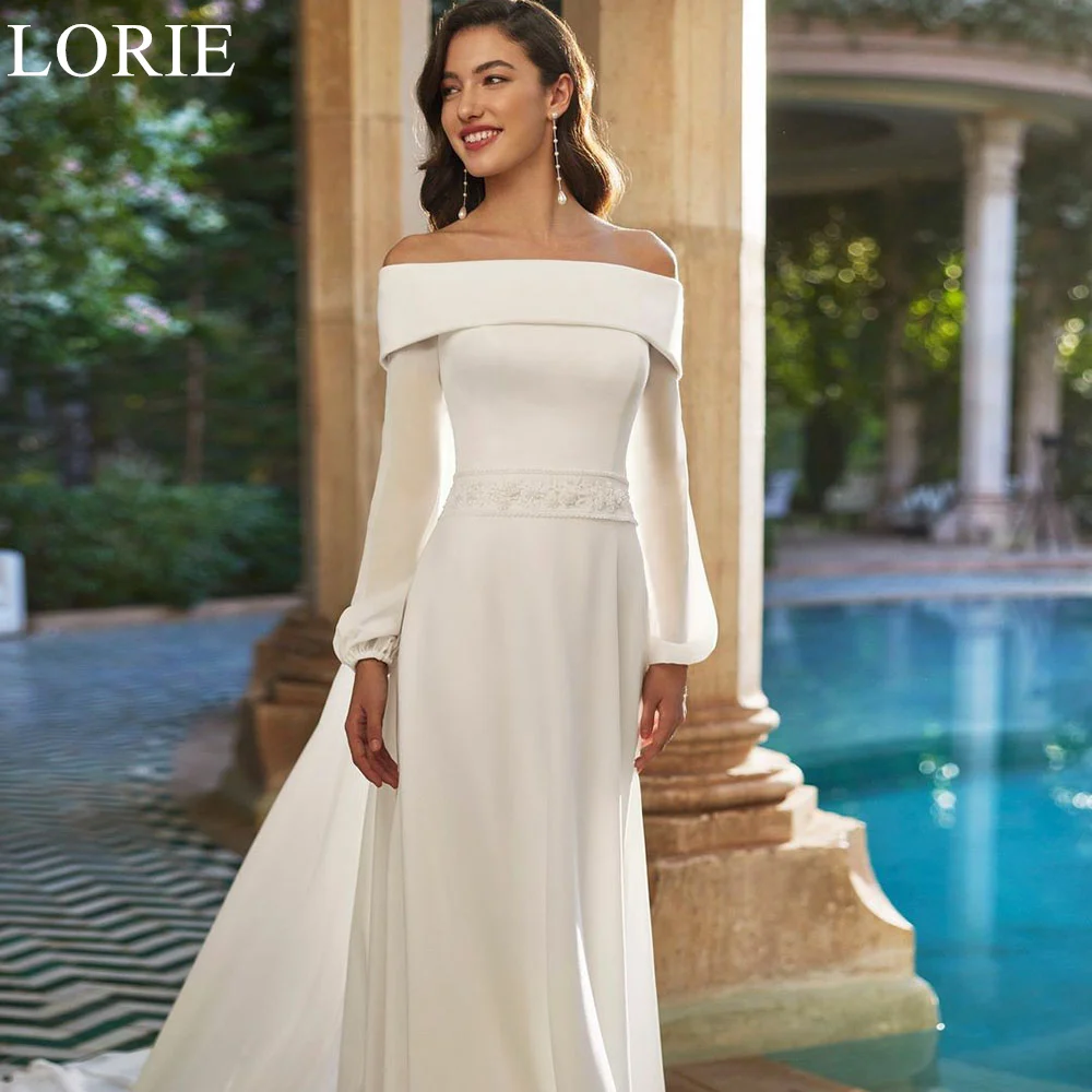 

LORIE Off Shoulder Elegant Mermaid Satin Wedding Dresses Appliques Detachable Long Sleeves Bride Gown 2024 Vestidos De Novia