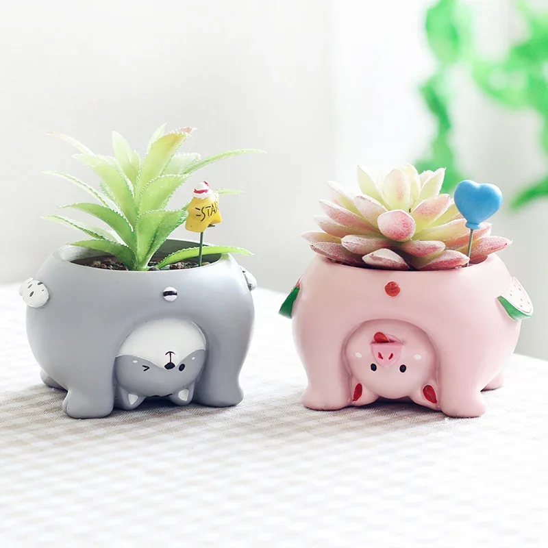 Upside Down Cartoon Animal Planter, Decorative Mini Flower Pot for Succulents Cactus Plants, Home Garden Tabletop Decoration