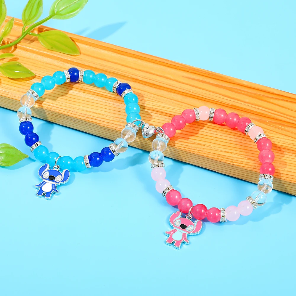 2 قطعة أساور ديزني ستيتش الملاك الساحرة للأزواج مطابقة الأساور المغناطيسية القلب كريستال مطرز أساور الصداقة