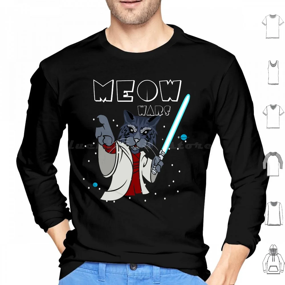 Meow Wars, gato láser, amor de gato divertido, gato espacial, una gran idea para amantes de los gatos Sudadera con capucha de algodón de manga larga Meow Star Meow