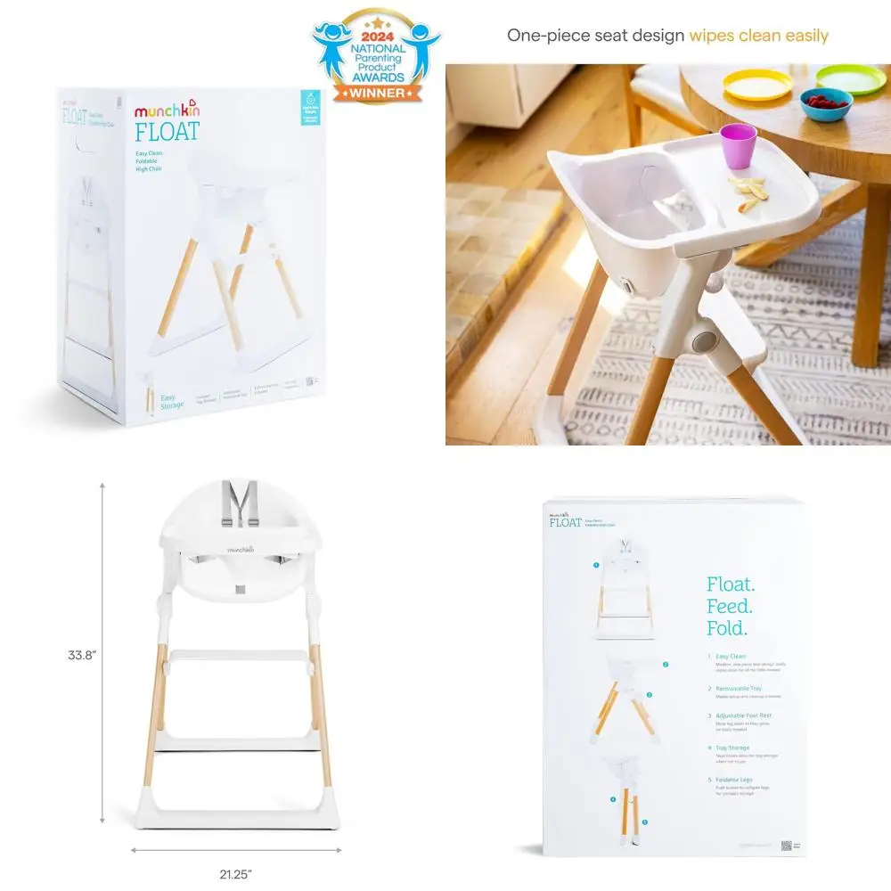 

Space-Saving Toddler High Chair in White with Wooden Legs, Easy Assembly and Storage