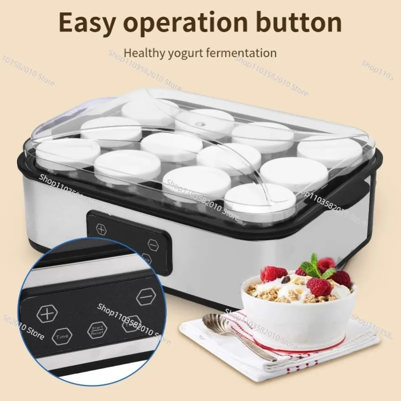 

110V/220V Automatic Yogurt Maker 0-48h Timer Adjustable Temperature Yogurt Maker Ice Cream Pudding Maker With 12 Pcs 180ml Cups