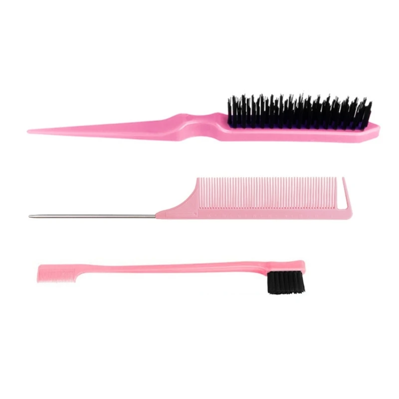 3Pcs Slick Back Hair Brush Set with 1 Pcs Brush 1 Pcs Bristle Hair Brush