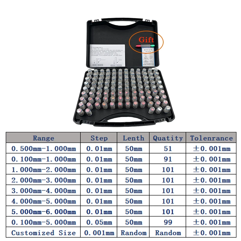 Pinmeterset, bereik 0,1-6,00 mm, 51/91/99/101 stuks, stap 0,01/0,05 mm, precisie staal, aangepaste pinmeter voor timmerwerk en inspectie