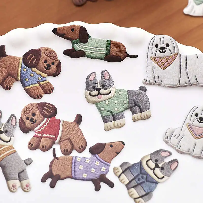 20pcs Embroidery Story Series Kawaii Animal Theme No White Edge Stickers DIY Diary Scrapbook Creative Handbook Decoration