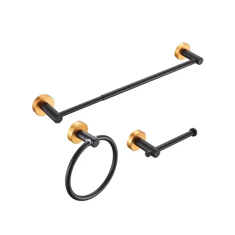

Adjustable Bathroom Hardware Set, Thick Aluminum 3-Piece Towel Bar Set, Black & Gold, 16-27 Inches, Space-Saving Accessories