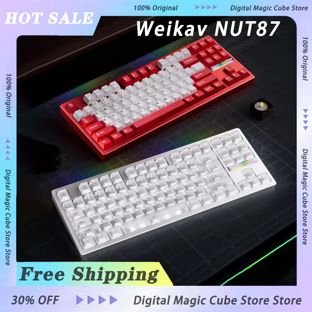Weikav NUT87 Three-mode Mechanical Keyboard Aluminum CNC Dual 8K Bluetooth Wireless Gaming E-sports Keyboard PC Gamer Gifts