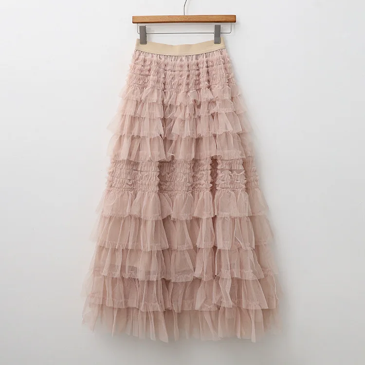 2024 สตรี Casual Ball Gown กระโปรงยาว Tulle เอวสูง Tutu กระโปรงสุภาพสตรี A-Line ตาข่ายเดท Maxi กระโปรง