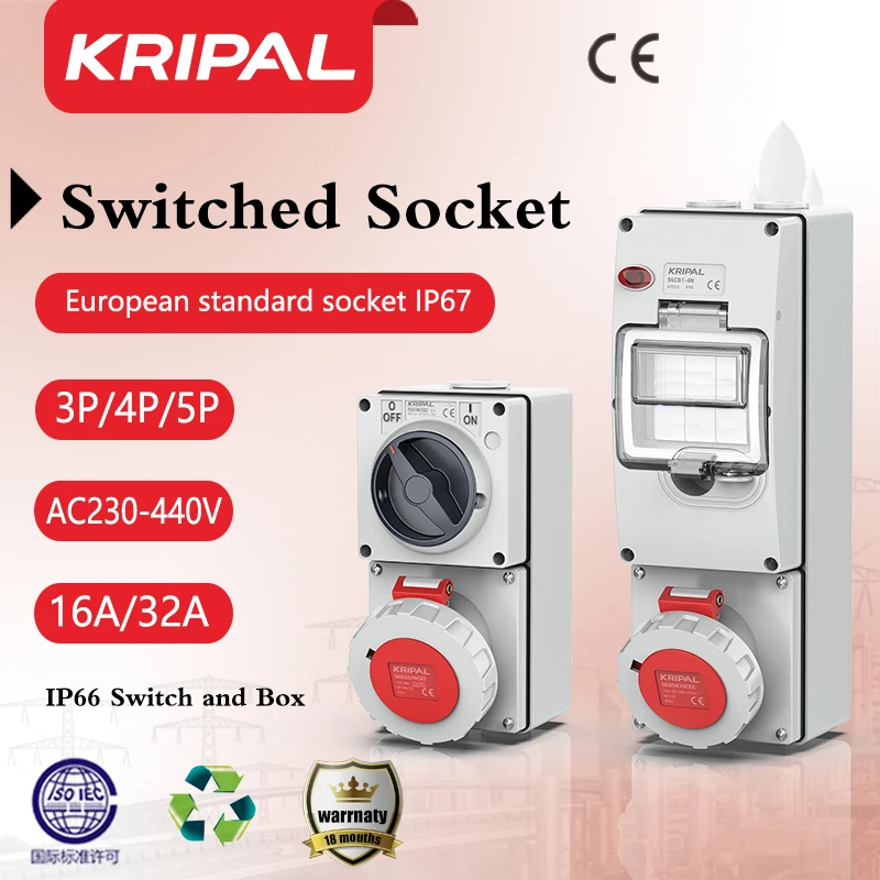 Kripal-防水ceeプラグ,回路保護付き,コンビネーション出力,スイッチ,充電パイル,3ピン,32a