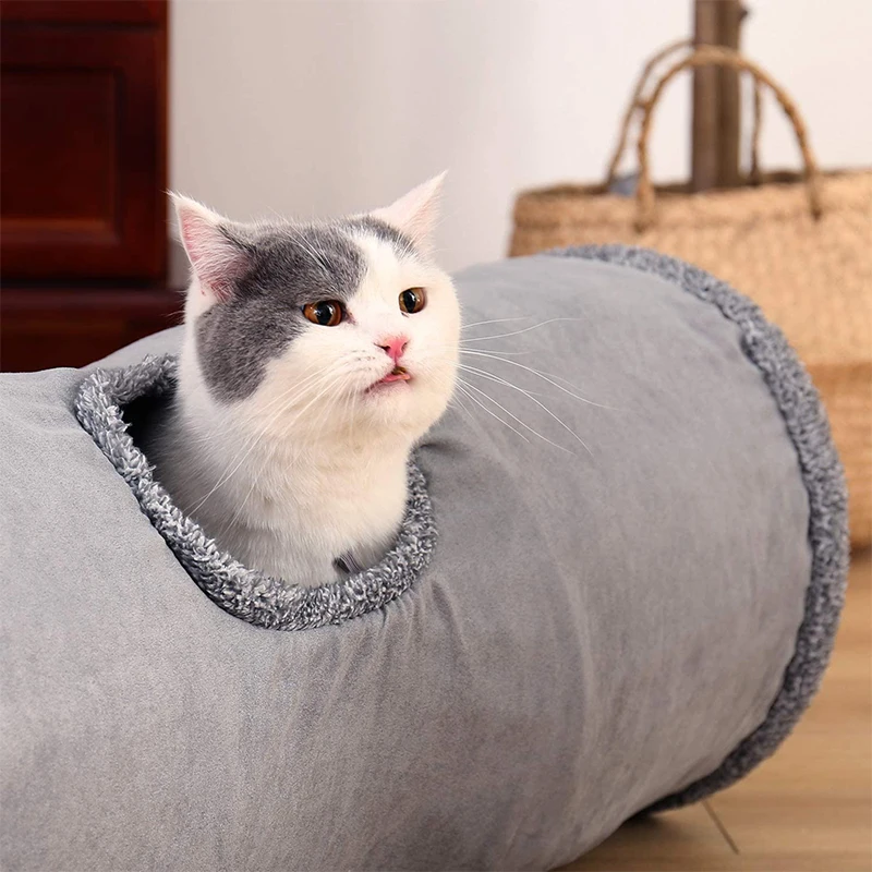 Collapsible Cat Tunnel Kitten Play Tube for Large Cats Dogs Bunnies with Ball Fun Cat Toys 2 Suede Peep Hole Pet Toys with Ball