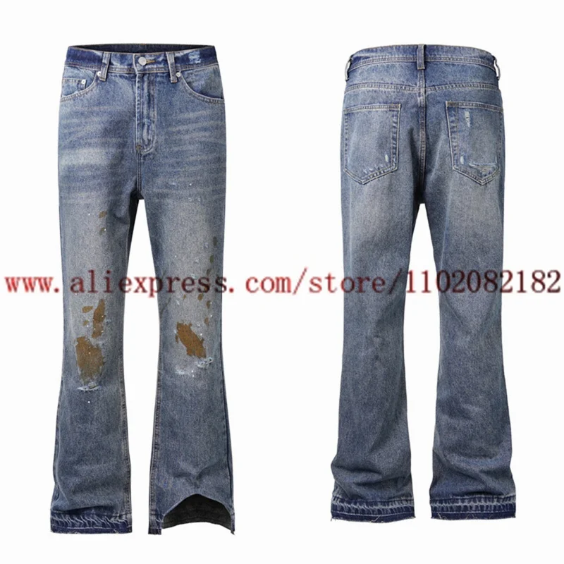 

Creative Design ERD Style Micro Flared Jeans Men Women High Quality Fashionable Splicing Jeans Pants