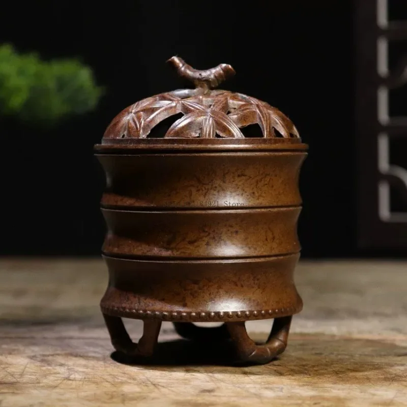 Copper Ware Bamboo Joint Incense Burner Household Indoor Tea Table Zen Ornament Creative Coil Incense Base Aromatherapy Stove