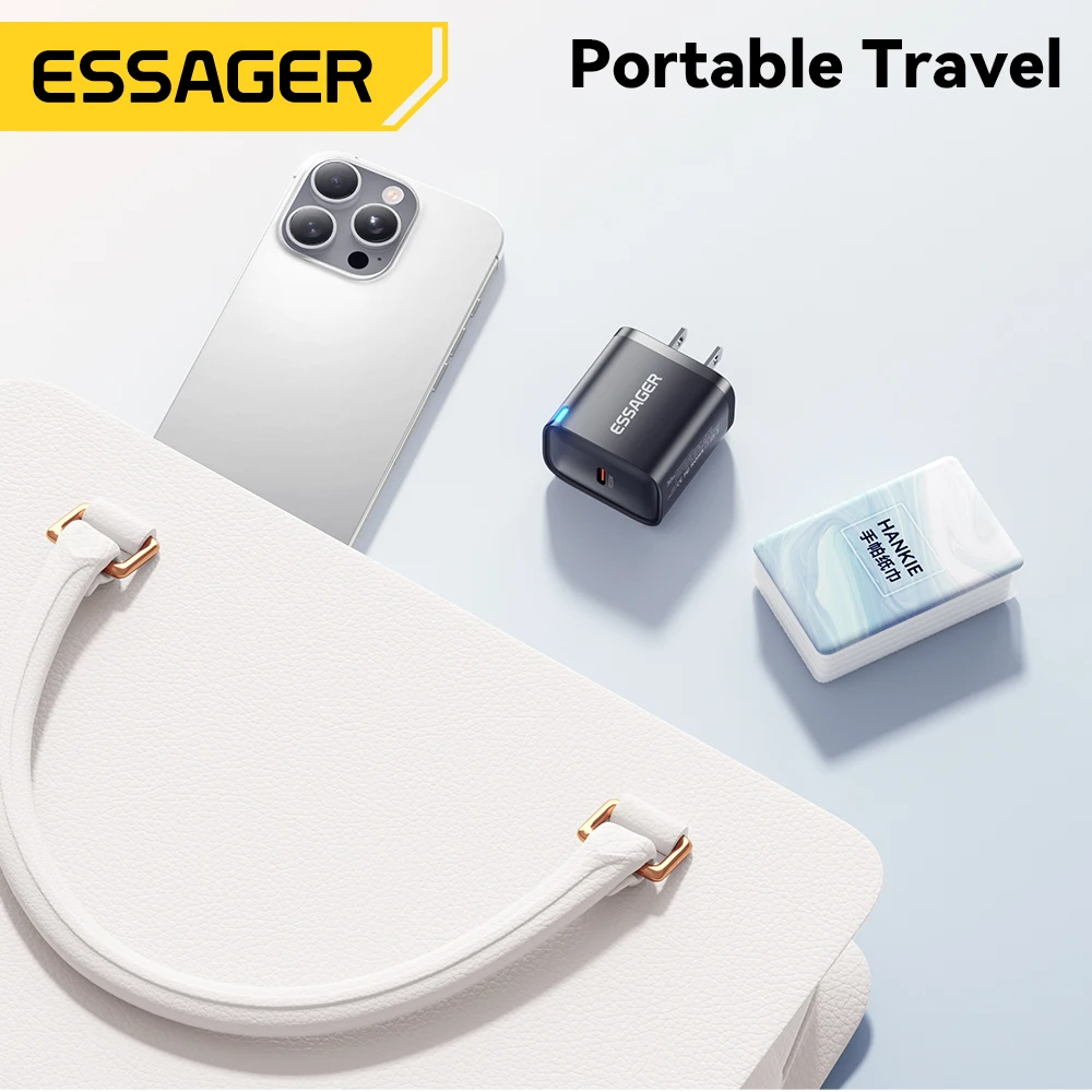 Essager Mini 30W Type C شاحن PD QC3.0 شاحن سريع من النوع C لهاتف iPhone 16 15 14 13 Pro Samsung S25 Xiaomi iPad محول السفر