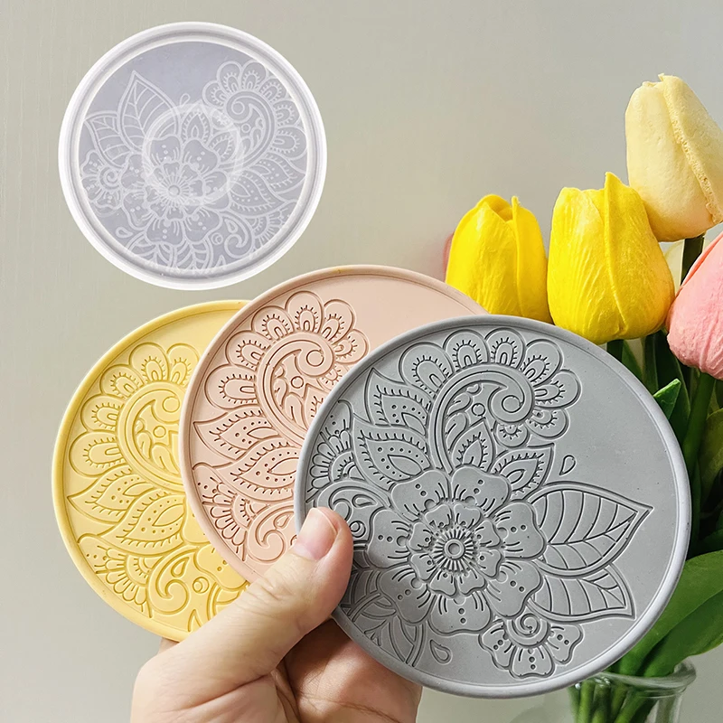 DIY Blumen Muster Untersetzer Silikon Form Gips Harz Handgemachte Zement Untersetzer Silikon Formen Kaffee Matte Isolierung Pad Form