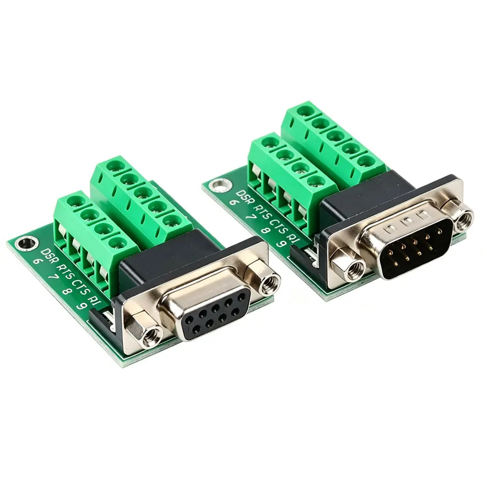 D-Sub 9pin Solderless Connectors DB9 RS232 Serial to Terminal Female Male Adapter Connector Breakout Board