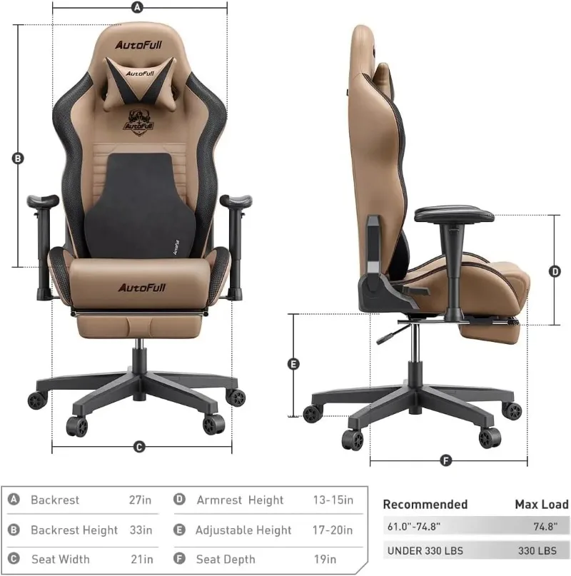 AutoFull C3 Gaming Chair Office Chair PC Chair with Ergonomics Lumbar Support, Racing Style PU Leather High Back Adjustable Swiv