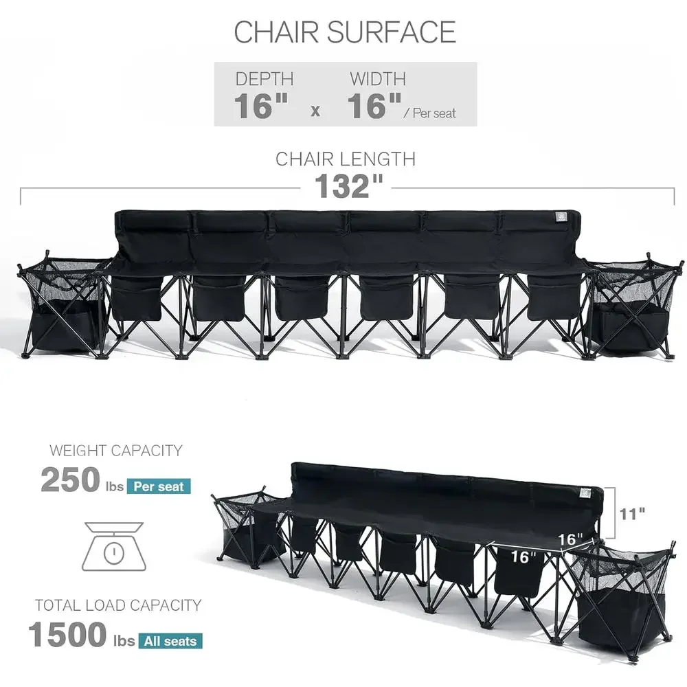 6-Seat Soccer Team Bench with Carry Bag, Portable Sideline Chairs, Ideal for Sports Events and Outdoor Activities