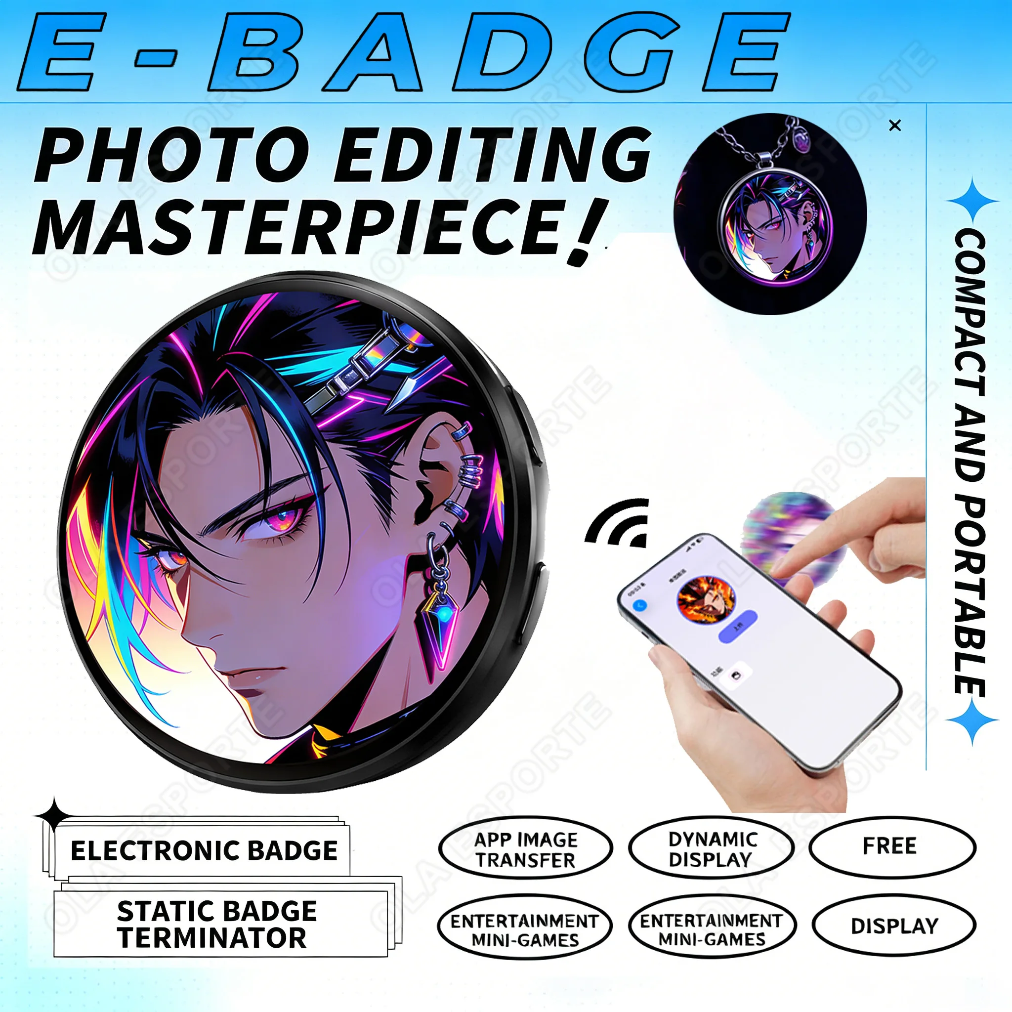 Pantalla HD de 1.50 pulgadas, tarjeta electrónica inteligente dinámica, puede transferir fotos, GIFs, animaciones y videos, regalos para fans de Otaku.