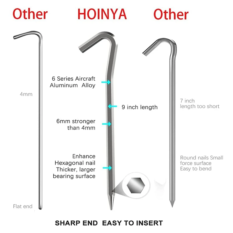 Pasak tenda 8 buah 18cm, tenda tugas berat logam kait paduan aluminium bebas karat tenda berkemah pasak tanah