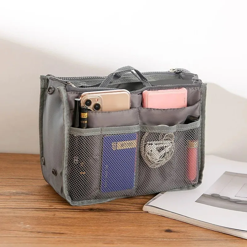 Multi-Pocket Double-Zipper Lined Storage Bag Lightweight Insert Pockets Portable Handbag Compartment Inserts Makeup Storage Bag