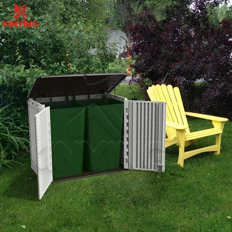 Small Outdoor Plastic Tool Storage Cabinet With HDPE Material Easily Assembled Wood Frame Pressure Treated Nature Wood Shed Type