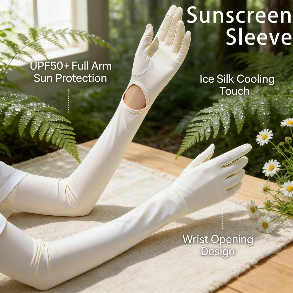 UV-Schutz-Armstulpen für Damen aus Eisseide, lang, kühlend, atmungsaktiv, leicht, Sommer-Sonnenschutz für Autofahren und Outdoor-Aktivitäten