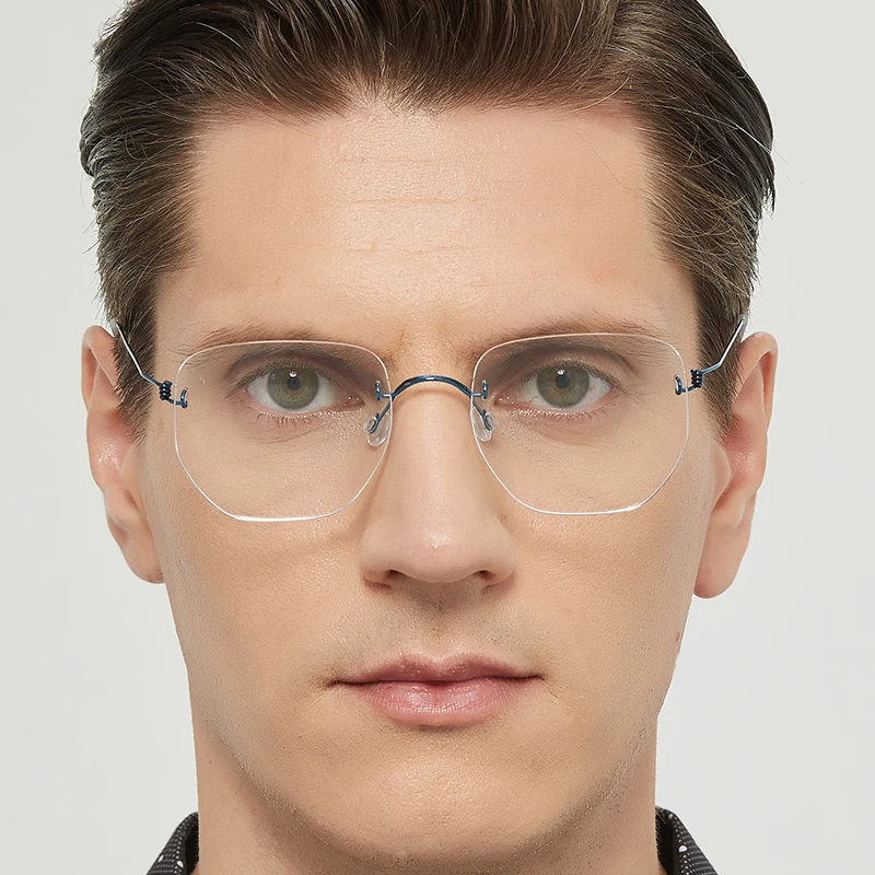 الدنمارك العلامة التجارية 358 مضلع بدون شفة الرجال النظارات الإطار موضة خفيفة كبيرة الحجم النساء لا حافة النظارات الذهب سلك نظارات جديد #4