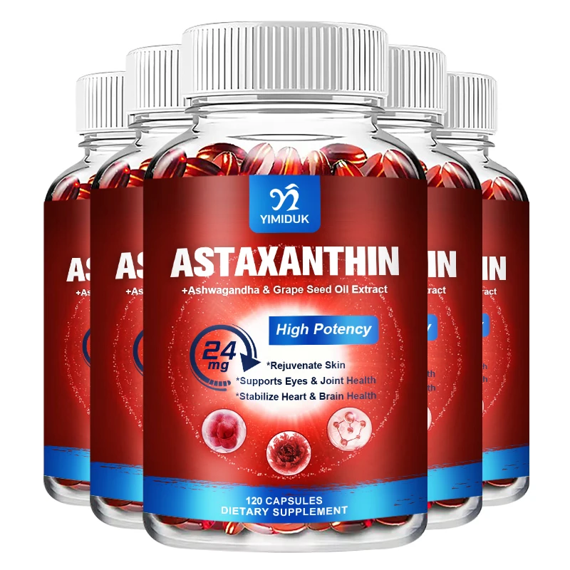 

Astaxanthin Capsules Supplement, Fresh Microalgae Source and Grapeseed Oil, Antioxidant for Healthy Skin and Eyes