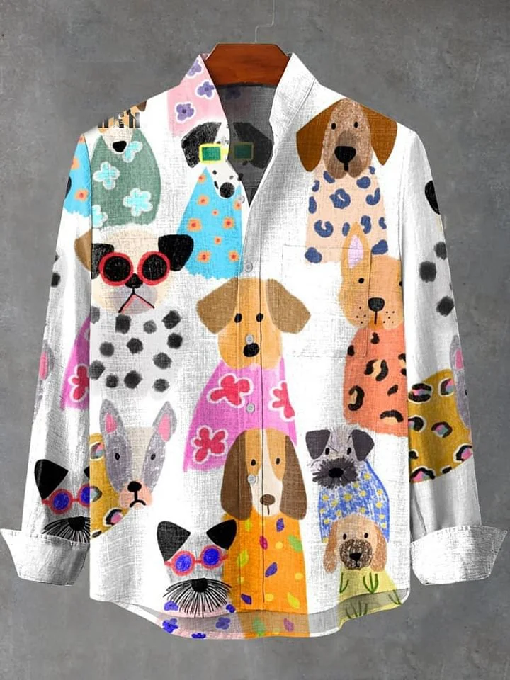 

2025 Spring and Autumn Hot Selling Men's Linen Long Sleeve Shirt Retro Pattern Printed Shirt Casual Fashion Top