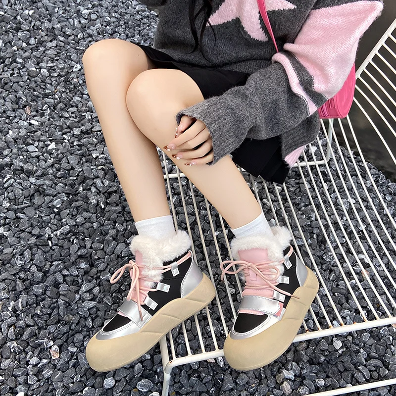 Winter Cute and Fashionable Velvet Warm and Comfortable Round-toe Thick-soled Botas Model Design Casual Women's High-top Boots image 3