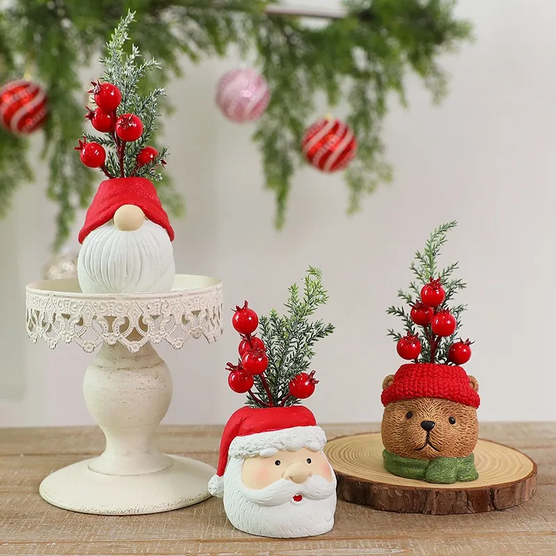 

Resin Santa Claus Snowman Figurine Christmas Desktop Artificial Flower Bonsai Atmosphere Ornament for Home Table Festive Decor