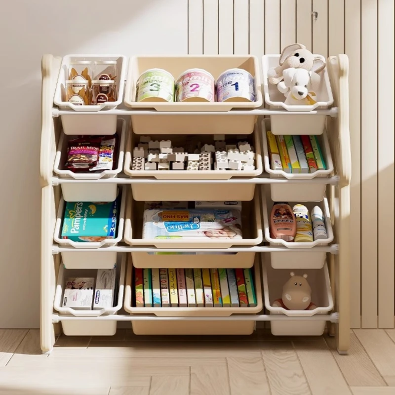 

Floor-standing Kids Toy Organizer Multi-tier Playroom Storage Cabinet for Baby Toys Books Modular Nursery Shelf with Labels