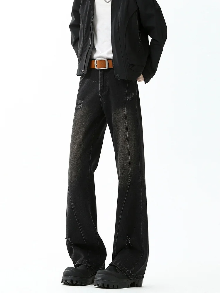 

Wukong Has Goods American High Street Men's Jeans Bell Bot Design Ripped Straight Leg Floor Length Waed Vintage Trousers